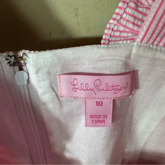 Lilly Pulitzer Phoebe Pink Stripe Ruffle Dress Size 10  TOO SHORT for me. - Picture 10 of 12